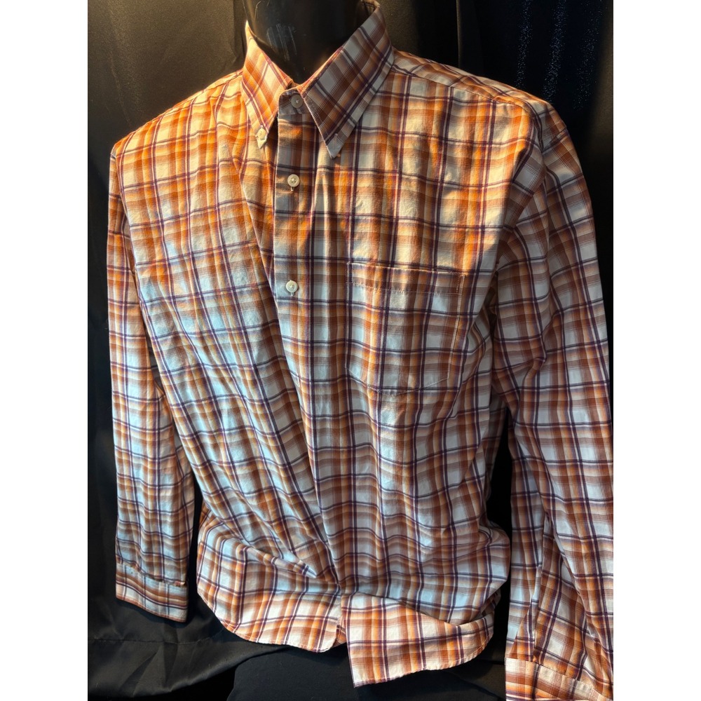 Alexander Julian Colours Mens XXL Orange Purple Plaid No Iron Button Down Shirt